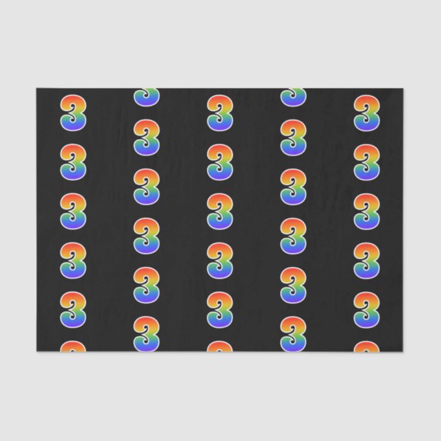 Fun Rainbow Spectrum Pattern "3" Ereignisnummer Seidenpapier (Vorderseite)