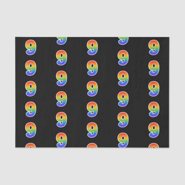 Fun Rainbow Spectrum Pattern "9" Ereignisnummer Seidenpapier (Vorderseite)