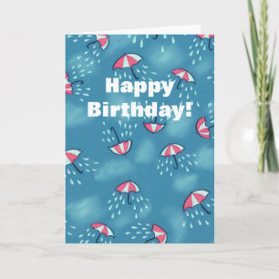 Fun Raining Cartoon Umbrella Pattern Geburtstag Karte