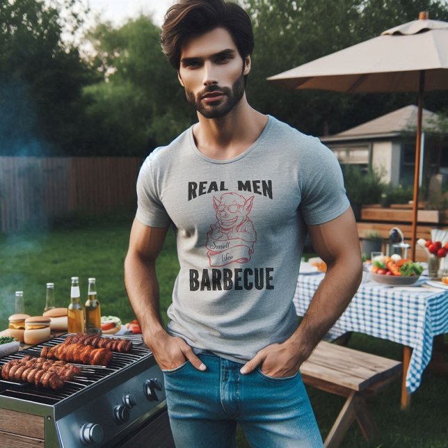 Fun Real Men riechen wie Barbecue grau-grau T-Shirt (Von Creator hochgeladen)
