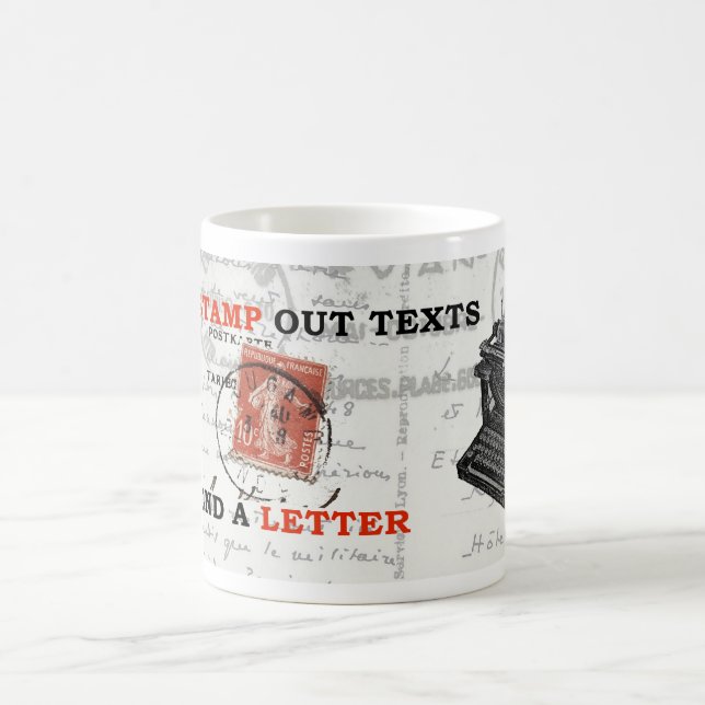 FUN RECYCLE ART: 'STAMP OUT TEXTS...' KAFFEETASSE (Mittel)