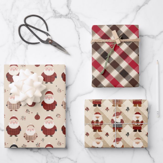 Fun Red and Beige Christmas   Geschenkpapier Set (Vorderseite)