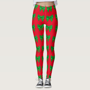 Fun Red and Green Bow Weihnachten Leggings