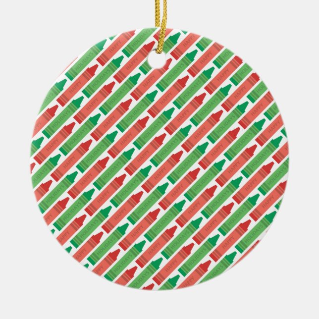 Fun Red and Green Holiday Crayon Muster Keramik Ornament (Vorne)