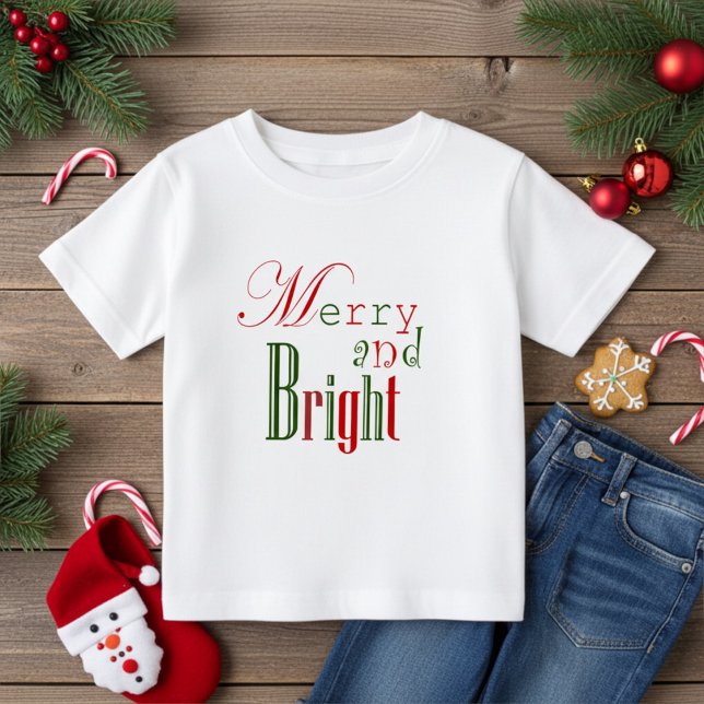 Fun Red and Green Merry and Bright Baby Christmas T-shirt (Von Creator hochgeladen)