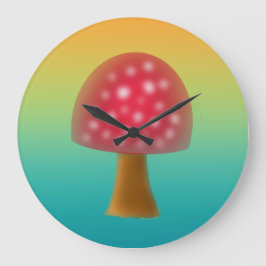Fun Red and White Mushroom Art Große Wanduhr