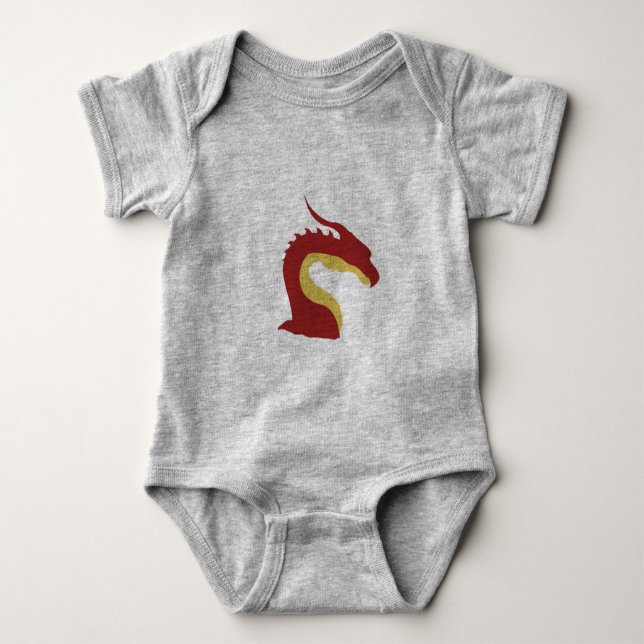 Fun Red and Yellow Simple Fantasy Dragon Emblem Baby Strampler (Vorderseite)