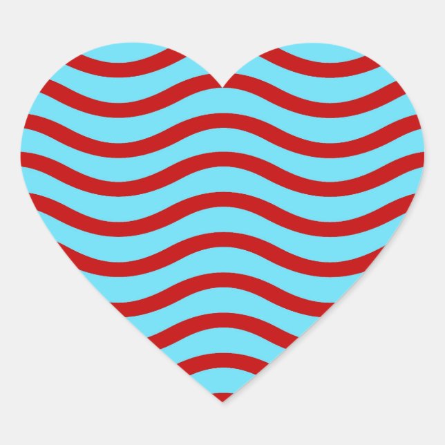 Fun Red Aquamarin Türkise Wavy Lines Stripes Muste Herz-Aufkleber (Vorderseite)