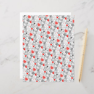 Fun Red Black Doodle Hearts White Scrapbook Paper