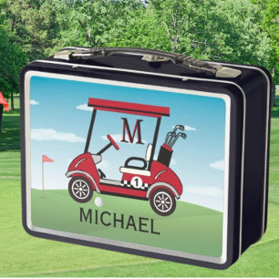Fun Red & Black Golf Cart Name Monogram Metall Brotdose