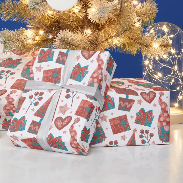 Fun Red Festive Gonks Weihnachtsgeschenk Geschenkpapier (Feiertage)