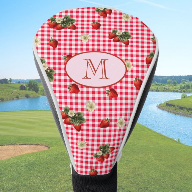 Fun Red Gingham Strawberries Custom Monogram Golf Headcover (Von Creator hochgeladen)