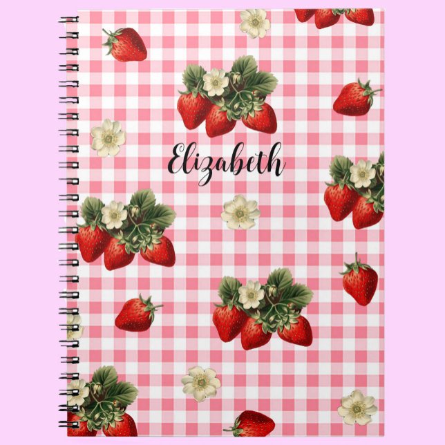Fun Red Gingham Strawberry Individuelle Name Notizblock (Von Creator hochgeladen)