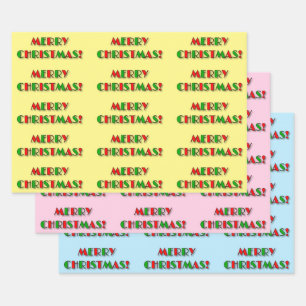 Fun Red & Green Art Deco Stil "MERRY CHRISTMAS!" Geschenkpapier Set