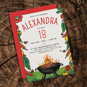 Fun Red Green Backyard Grill Steak Veggie Picnic Einladung