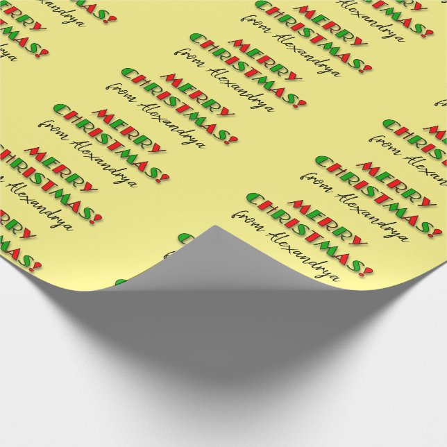 Fun Red & Green "MERRY CHRISTMAS", Individuelle Na Geschenkpapier (Ecke)