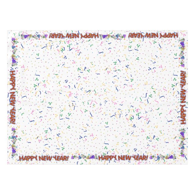 Fun Red Happy New Year - Confetti und Party Hats Tischdecke (Vorderseite (Horizontal))
