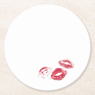 FUN! Red Lipstick Prints Napkins Runder Pappuntersetzer