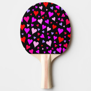 Fun Red, Pink, Lila & Magenta Herz Muster Tischtennis Schläger