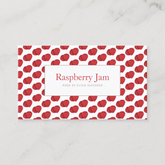 Fun Red Realistic Raspberry Pattern Business Card Visitenkarte (Vorderseite)