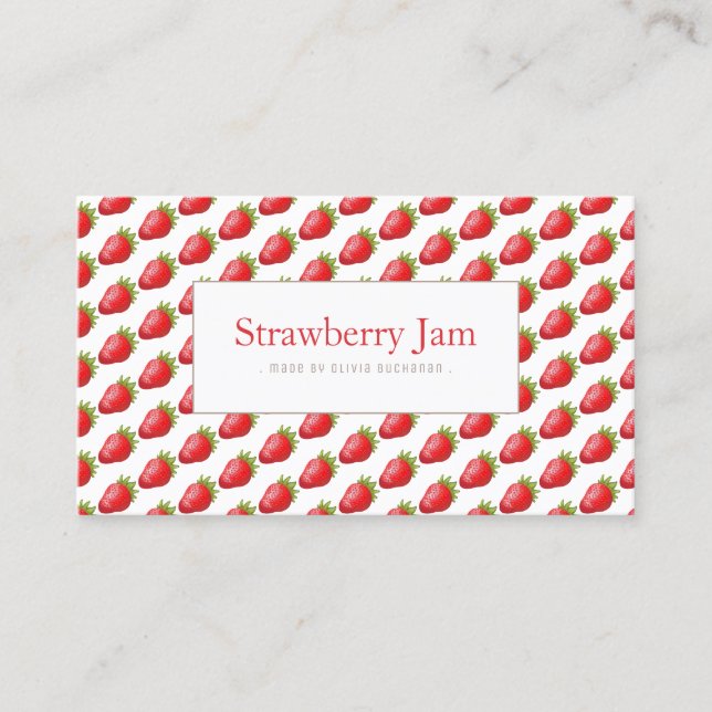 Fun Red Realtime Strawberry Pattern Business Card Visitenkarte (Vorderseite)