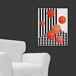 Fun Red Round Collage Black & White Streifen Poster