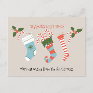Fun Red Script Green Strumpfs Candy Cane Floral Postkarte