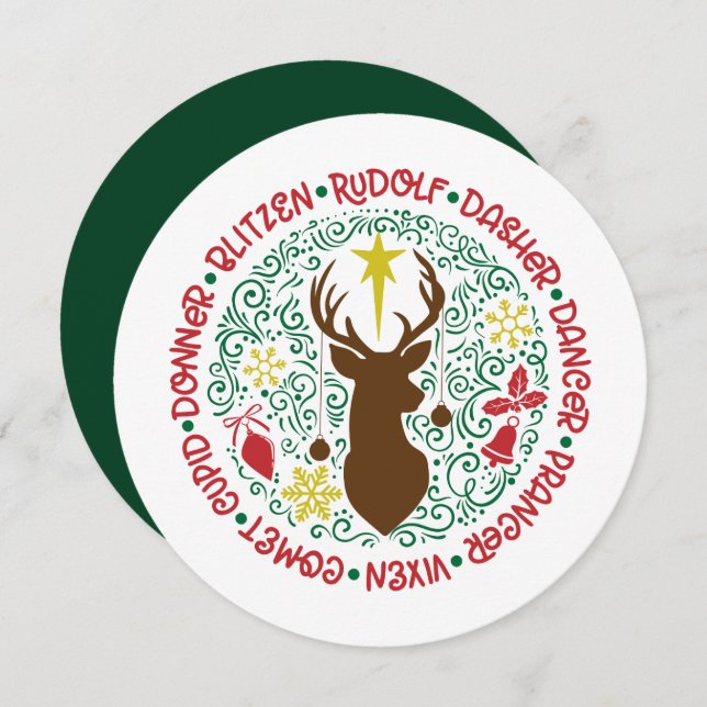 Fun Red Script Santa Reindeer Name Weihnachten (Vorne/Hinten)