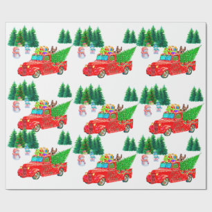 Fun Red Truck Snowmen, Dog Weihnachten Geschenkpapier