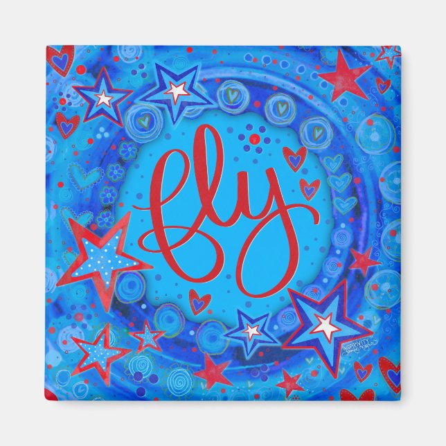 Fun Red White Blue Stars Inspirierend Fly Magnet (Vorne)