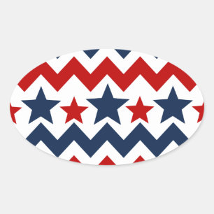 Fun Red White Blue Zickzack US Flagge Ovaler Aufkleber