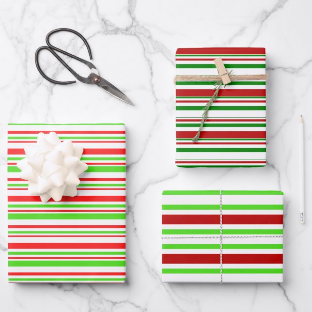 Fun Red, White, Green Christmas Inspirierte Muster Geschenkpapier Set (Vorderseite)