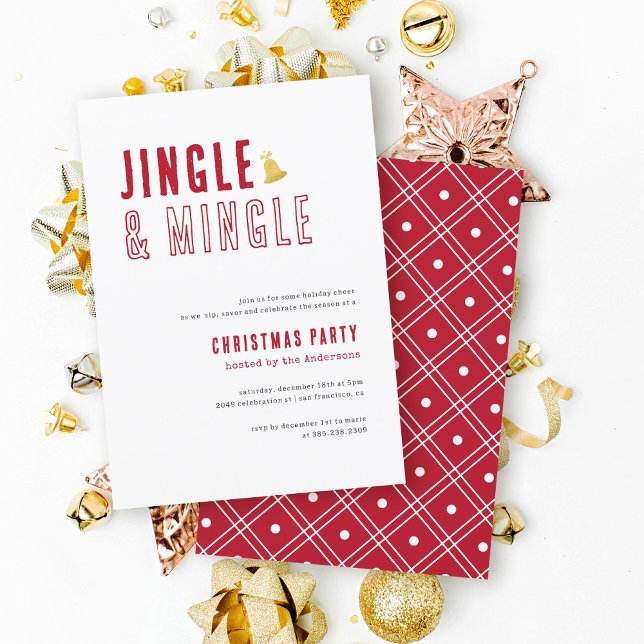 Fun Red & White Jingle & Mingle Weihnachten Party Einladung (Von Creator hochgeladen)
