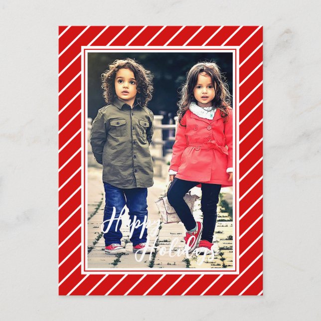 Fun Red White Peppermint Candy Cane Stripe Holiday Postkarte (Vorderseite)