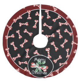 Fun Red & White Strick Dog Bone Weihnachtsmuster Polyester Weihnachtsbaumdecke