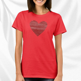 Fun Red & White Strip Herz T-Shirt