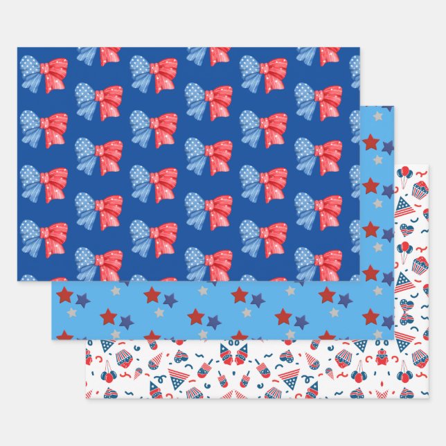 Fun Red White und Blue Designed Geschenkpapier Set (Set)