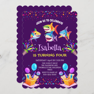 Fun Regenbogenhai Ballon Geburtstagsjunge Einladung