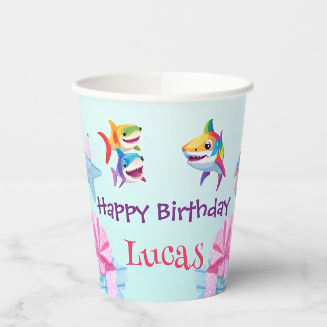 Fun Regenbogenhai Geburtstagsballon Party Familie Pappbecher (Links)