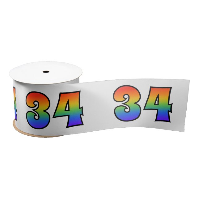 Fun, Regenbogenmuster "34" Ereignisnummer (grau) Satinband (Spule)