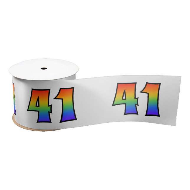 Fun, Regenbogenmuster "41" Ereignisnummer (grau) Satinband (Spule)