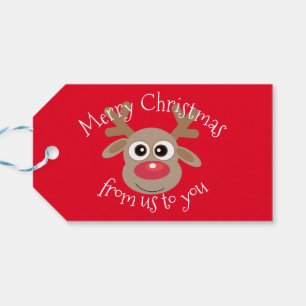 Fun Reindeer Cartoon Red Christmas Geschenkanhänger