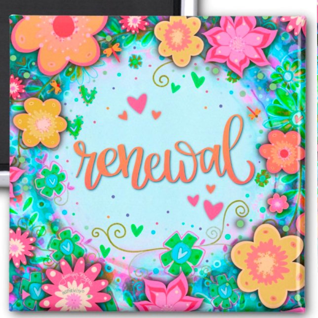Fun Renewal Blue Floral Moderne Inspirivity Magnet (Von Creator hochgeladen)