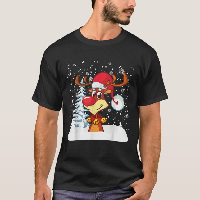 Fun Rentier Red Nose Elk Santa Snow Snowflake gewi T-Shirt (Vorderseite)