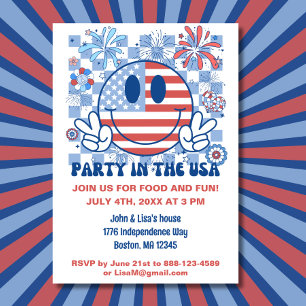 Fun Retro 4. Juli Party Einladung