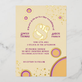 Fun Retro 70er Groovy Circles Wedding Gold Folieneinladung