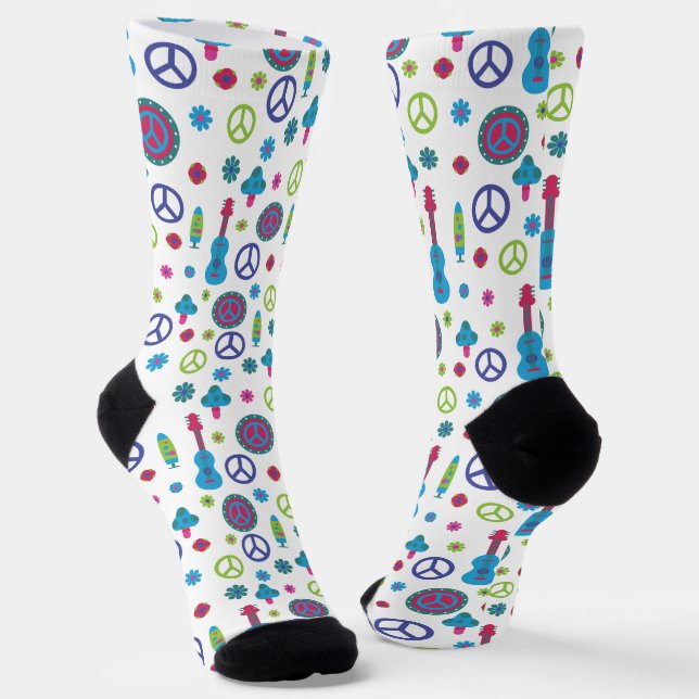 Fun Retro 70's Peace Love & Music Colorful Socken (Gewinkelt)