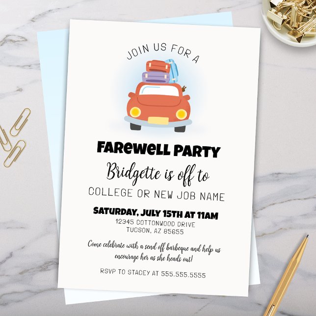Fun Retro Abschluss Abschied nehmen Einladung (Fun Farewell Party Invitation for Graduation Retirement New Job Promotion or any Goodbye Party )