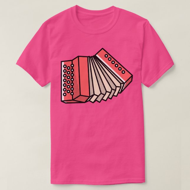 Fun Retro Accordion Zeichnend T-Shirt (Design vorne)