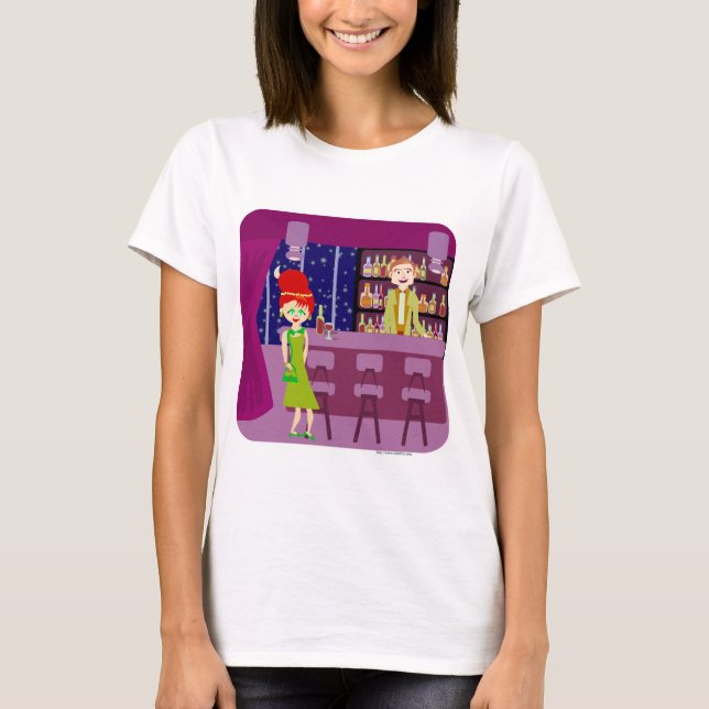 Fun Retro Art Romantik Bar Nightlife Cartoon T-Shirt (Vorderseite)